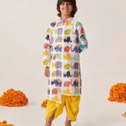 Boys Elephant Print Kurta Dhoti Set-picture-36