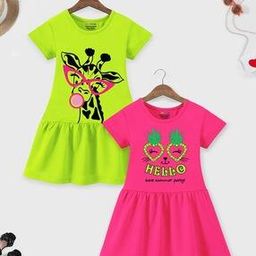 Girls Pack of 2 Graphic Print A-line Dress-image-34