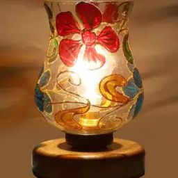 Wood Round Table Lamp with Mosaic Glass-image-1