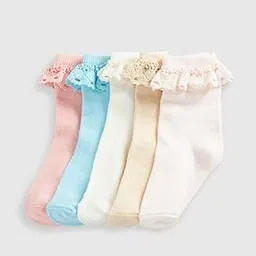 Girls Pack of 5 Lace Frill Socks-image-99
