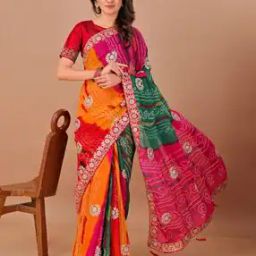 Women Bandhani Print Saree with Tassels-image-43