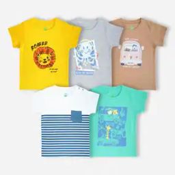 Pack of 5 Graphic Print Round-Neck T-Shirts-image-5