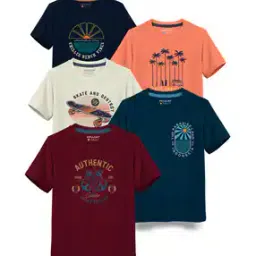 Pack of 5 Typographic Print Crew-Neck T-Shirts-picture-48
