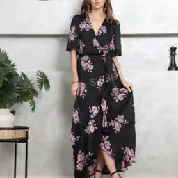 Shein Casual Elbow-length Sleeve Floral Print Mock Wrap A-line Dress-image-49