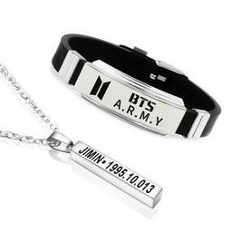 BTS Army Silicone Bracelet with BTS Jimin Silver Stainless Steel Pendant-image-5