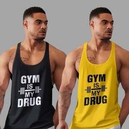 Men Pack of 2 Typographic Print Sleeveless Vests-22