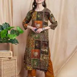 Animal Print Round-Neck Straight Kurta-image-16