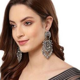 13191ER Oxidized Stone-Studded Chandbali Earrings-image-3