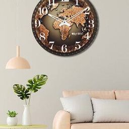 World Map Print Wooden Silent Movement Wall Clock-0