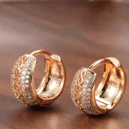 12841ER 18K Rose Gold-Plated Stone-Studded Hoop Earrings-31