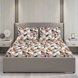 210 TC Geometric King Sized Bedsheets with Pillow Covers-image-51