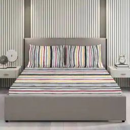 210 TC Striped King Sized Bedsheets with Pillow Covers-image-1
