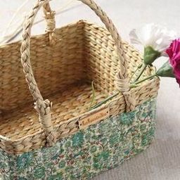 Tropical Print Seagrass Hamper Basket with Handle-42