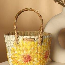 Floral Print Seagrass Hamper Basket with Handle-17