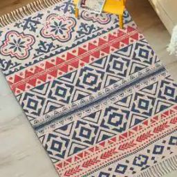 Geometric Print Floor Carpet with Tassels-23