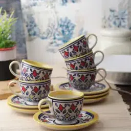 Floral Pattern Cups with Saucers Set-image-59
