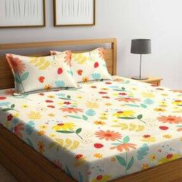 210 TC Floral King Size Print Bedsheet with Pillow Covers-picture-12