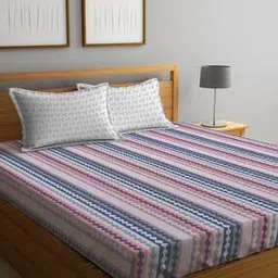 300 TC Herringbone Print King Size Bedsheet with Pillow Covers-image-54