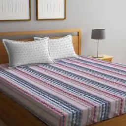 300 TC Striped King Size Bedsheet with Pillow Covers-picture-41