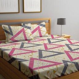 300 TC Geometric Print King Size Bedsheet with Pillow Covers-image-64
