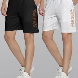 Men Pack of 2 Typographic Print Regular Fit Knit Shorts-picture-10