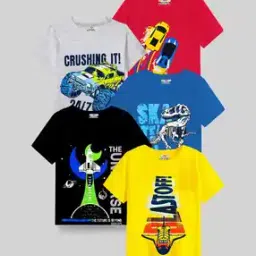 Pack of 5 Graphic Print Round-Neck T-Shirts-13