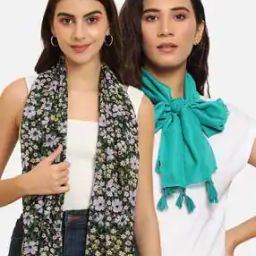 Women Set of 2 Printed Scarfs with Tassels-image-28
