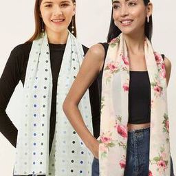 Women Set of 2 Bloom & Dots Pattern Scarfs-image-24