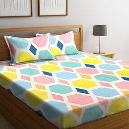 Geometric Print King Size Bedsheet with 2 Pillow Cover-image-43