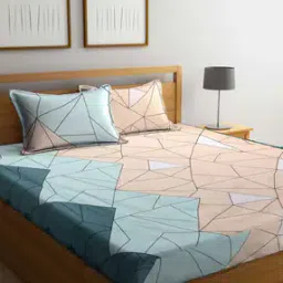 Geometric Print Double Bed Sheet with 2 Pillow Covers-image-34