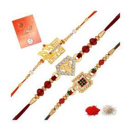 Men Set of 3 Gold-Plated Stone-Studded Tie-Up Rakhis-22
