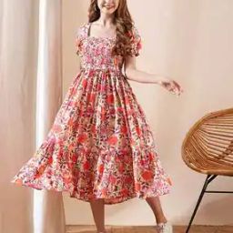 Women Floral Print Fit & Flare Dress with Smocked Detail-image-24