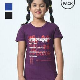 Pack of 3 Girl Slim Fit Round-Neck T-Shirts-image-33