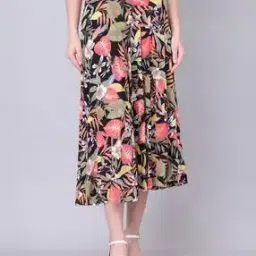 Women Floral Print Flared Short Skirt-image-96