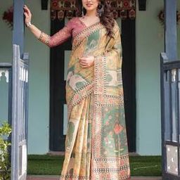 Floral Pattern Woven Linen Saree-image-62