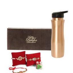Set of 2 Rakhis with Bottle & Raksha Bandhan Printed Box-30