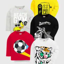 Boys Pack of 5 Graphic Print Relaxed Fit Round-Neck T-Shirts-8