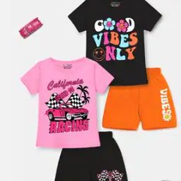 Girls Set of 2 Graphic Print T-Shirt & Shorts Set-9