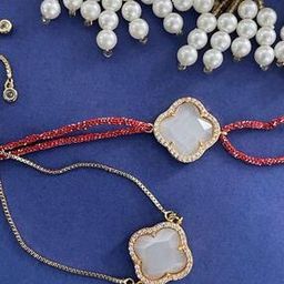 Gold-Plated Evil Eye Charm Bracelet with Rakhi-image-19