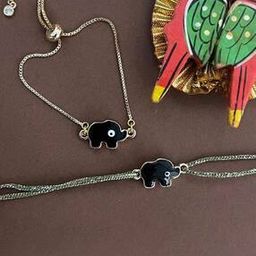 Elephant Enamel Evil Eye Bracelet with Rakhi-29