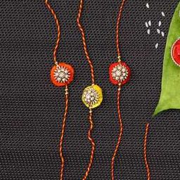 Set of 3 Handcrafted Bhaiya Rakhi with Roli & Card-image-43