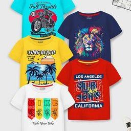 Boys Pack of 5 Graphic Print Regular Fit Crew-Neck T-Shirts-image-30