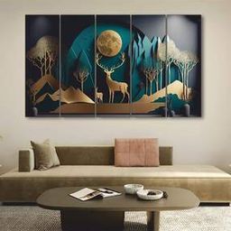 Golden Deer 5-Piece Wall Painting-image-6