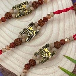 Men Set of 3 Gold-Plated Lord-Ganesha Beaded Tie-Up Rakhis-image-121