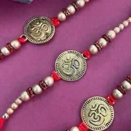 Men Set of 3 Gold-Plated Pearl-Beaded Tie-Up Rakhis-image-123
