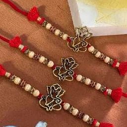 Men Set of 3 Gold-Plated Lord-Ganesha Beaded Tie-Up Rakhis-image-24