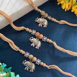 Men Set of 3 Elephant Charm & Chandan Beads Tie-Up Rakhis-picture-5