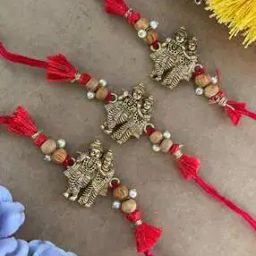 Men Set of 3 Radha Krishna with Chandan Beads Tie-Up Rakhis-image-19