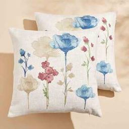 Set of 2 Floral Print Cushion Covers 16" x 16"-image-26