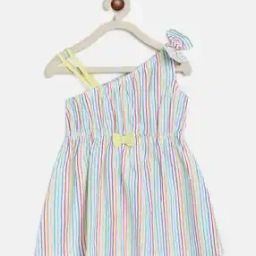 Striped A-line Dress with Bow Accent-image-37